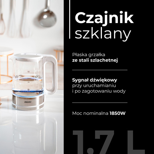 Mesko MS 1301 Czajnik szklany 1,7 L z regulacją temp. Biały